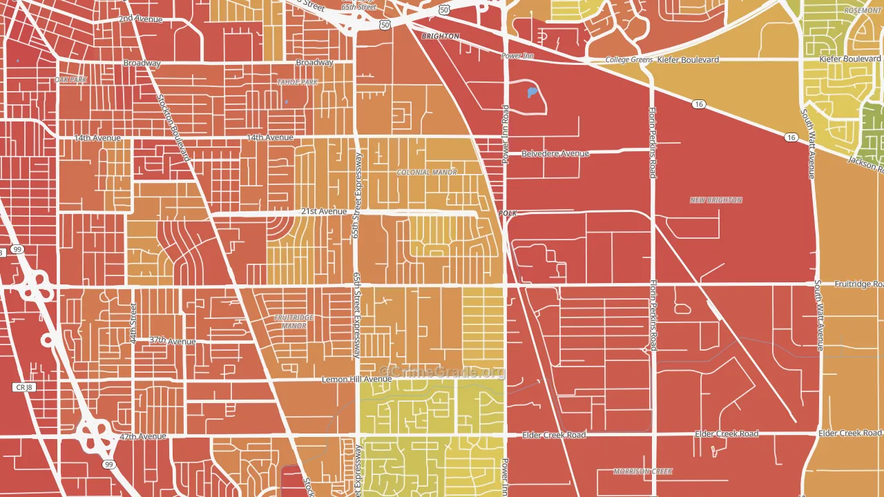 Colonial Village, Sacramento, CA Map of Vehicle Theft Rates
