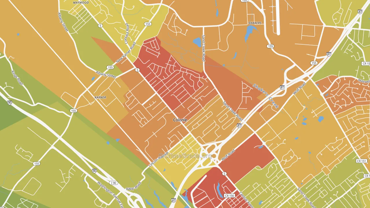 Colonie, NY Map of Vehicle Theft Rates