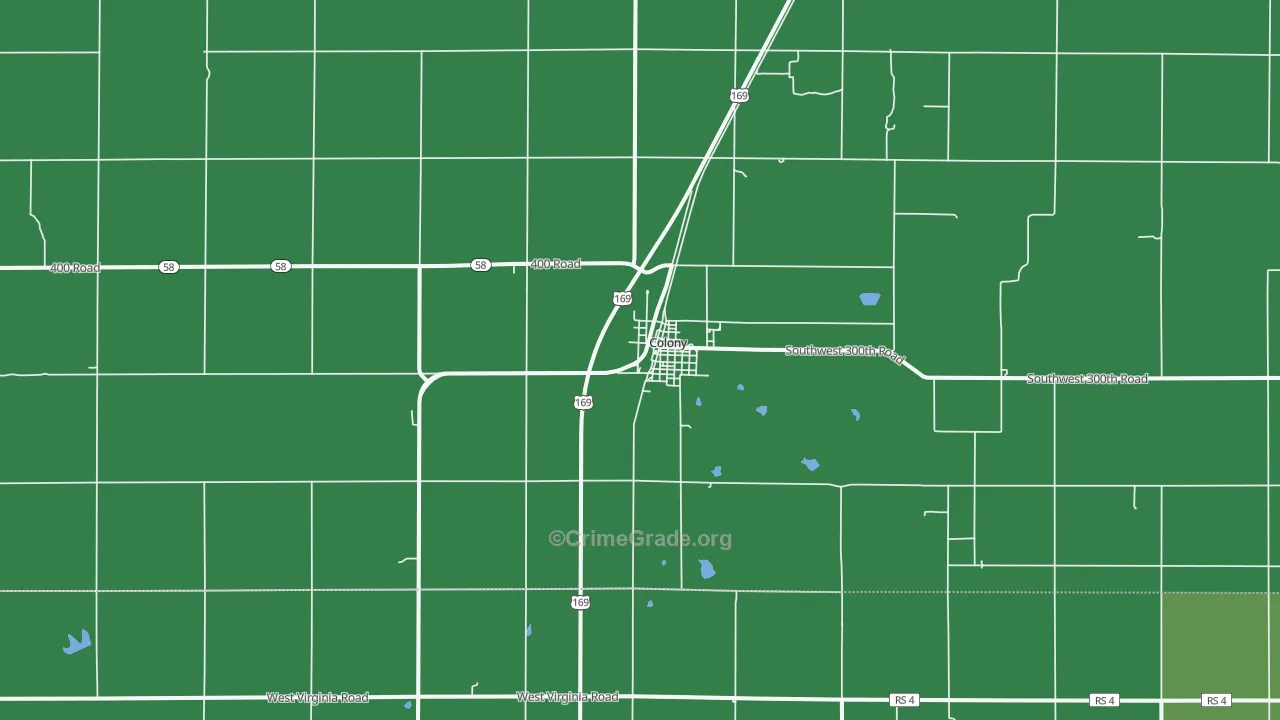 Colony, KS Map of Vehicle Theft Rates