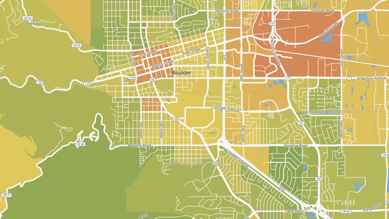 Colorado University, Boulder, CO Map of Vehicle Theft Rates