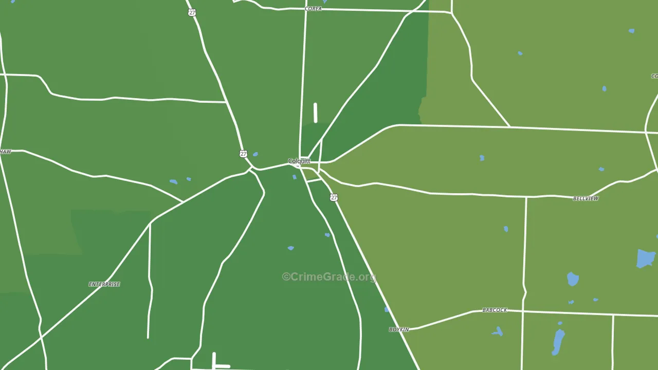 Colquitt, GA Map of Vehicle Theft Rates