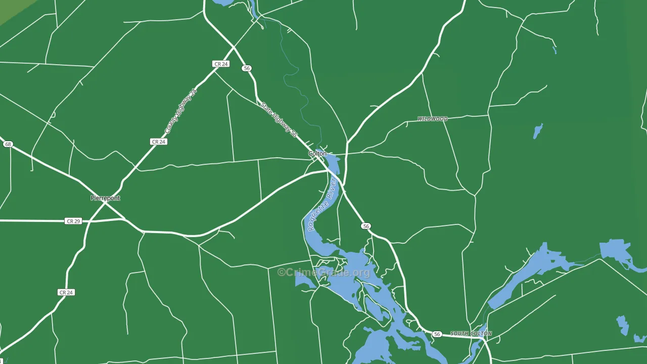 Colton, NY Map of Vehicle Theft Rates