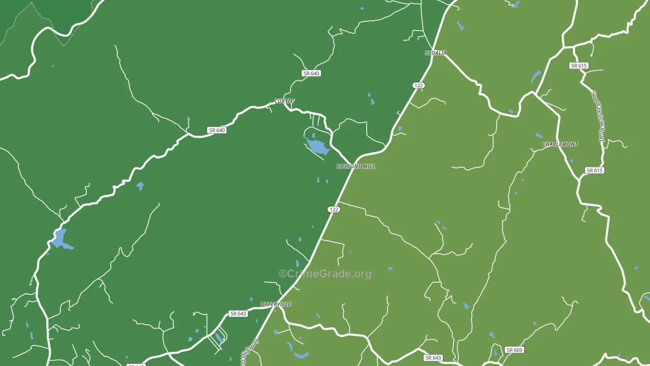Coltons Mill, VA Map of Vehicle Theft Rates