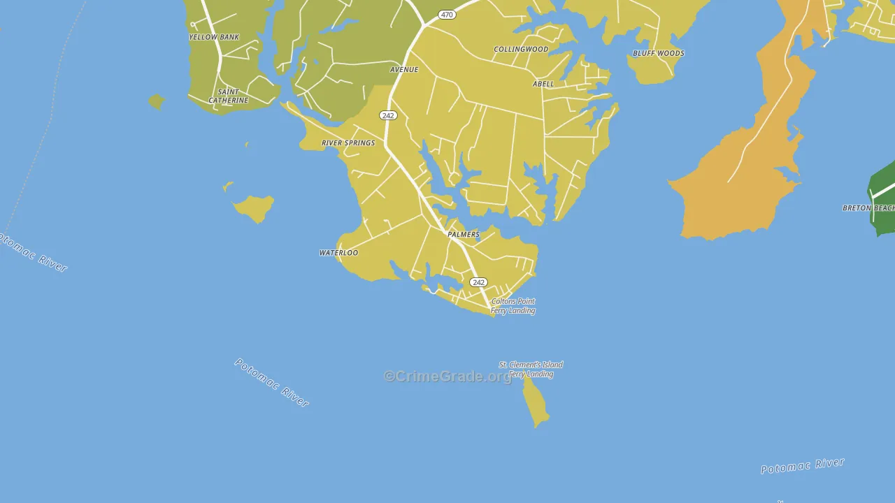 Coltons Point, MD Map of Vehicle Theft Rates