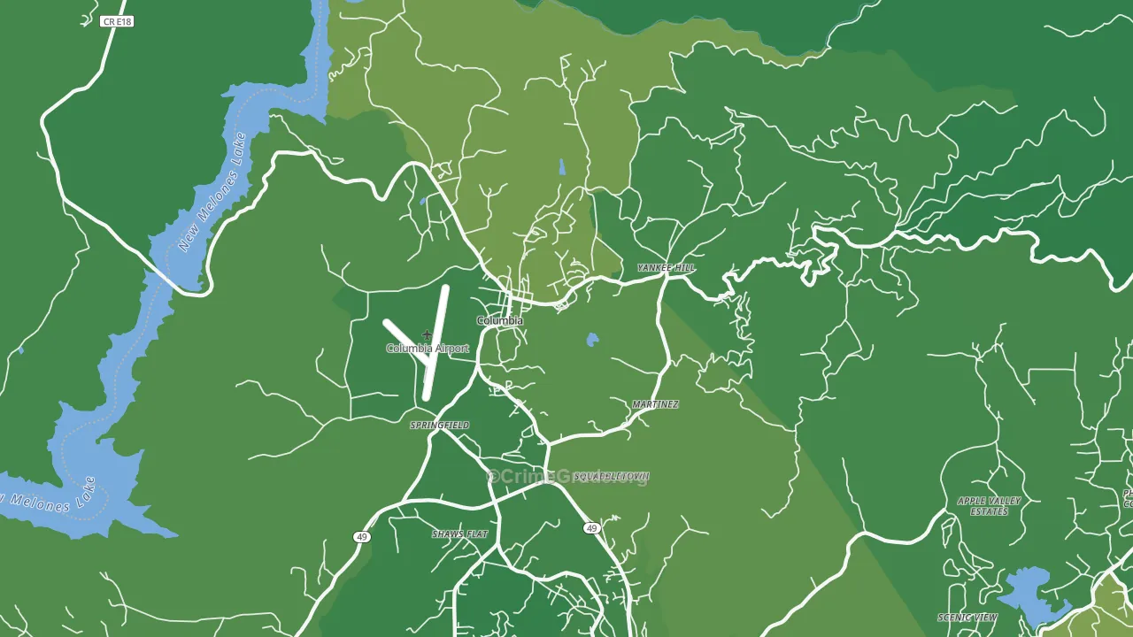 Columbia, CA Map of Vehicle Theft Rates