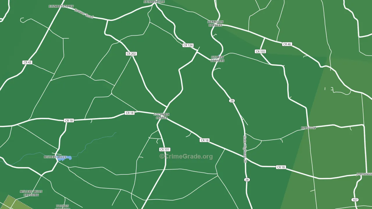 Columbia Center, NY Map of Vehicle Theft Rates