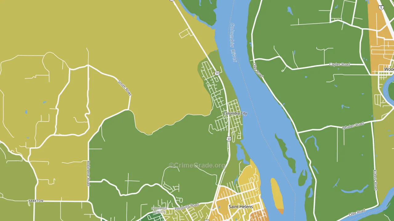 Columbia City, OR Map of Vehicle Theft Rates