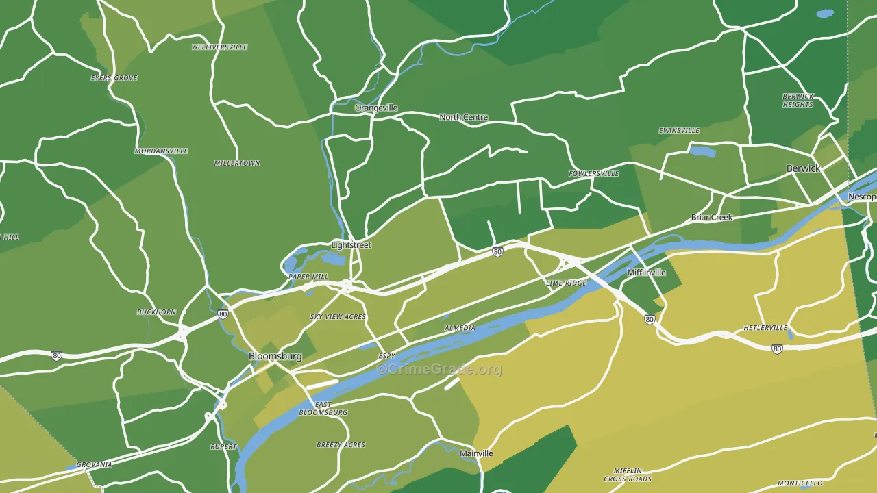 Columbia County, PA Map of Vehicle Theft Rates