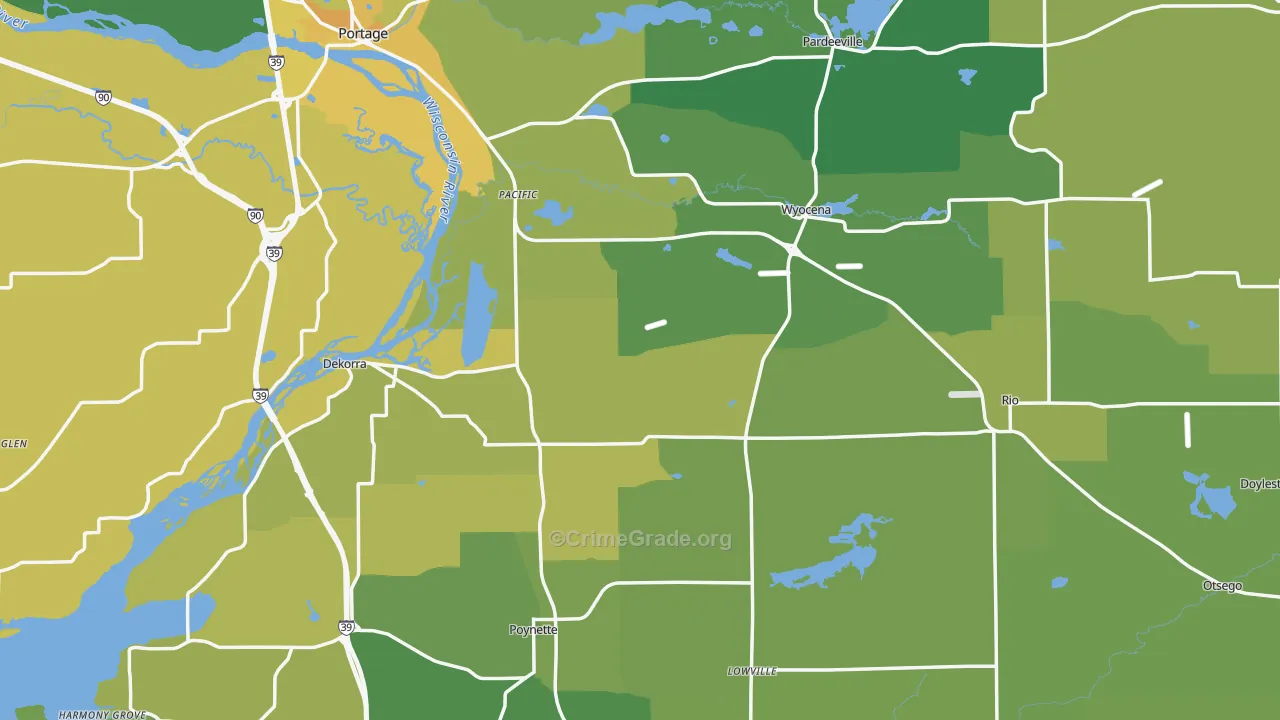 Columbia County, WI Map of Vehicle Theft Rates