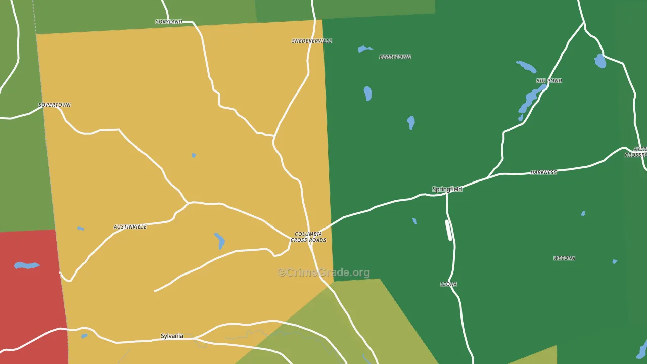 Columbia Cross Roads, PA Map of Vehicle Theft Rates