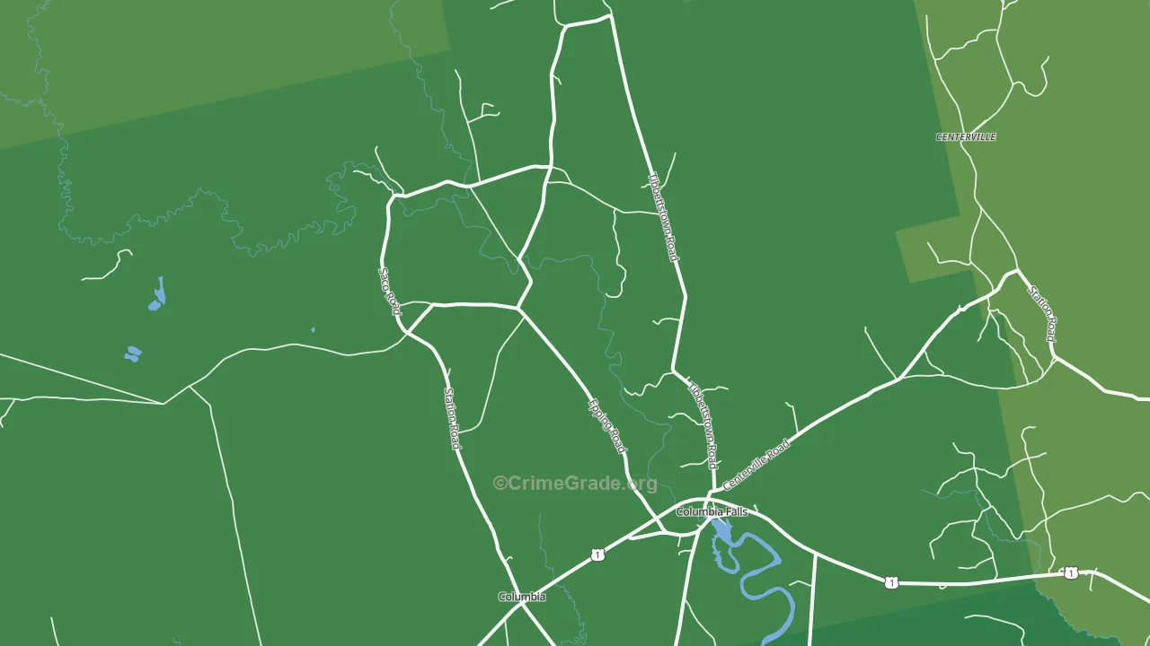Columbia Falls, ME Map of Vehicle Theft Rates