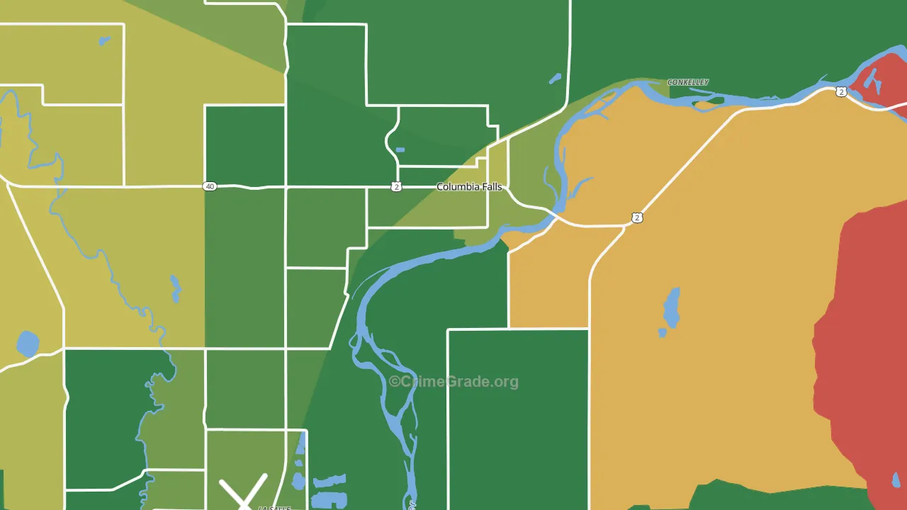 Columbia Falls, MT Map of Vehicle Theft Rates