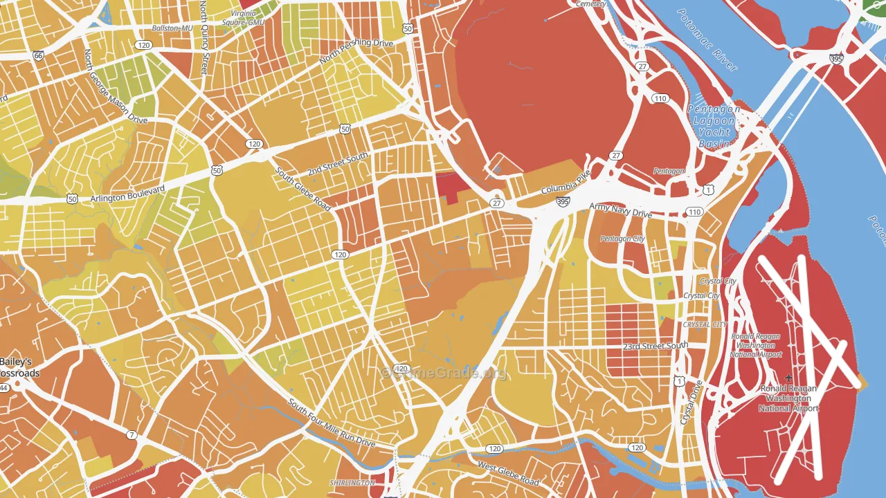 Columbia Heghts, Arlington, VA Map of Vehicle Theft Rates