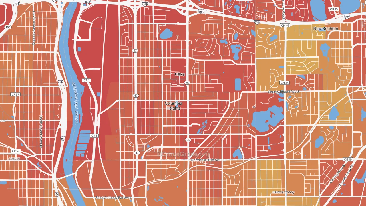 Columbia Heights, MN Map of Vehicle Theft Rates
