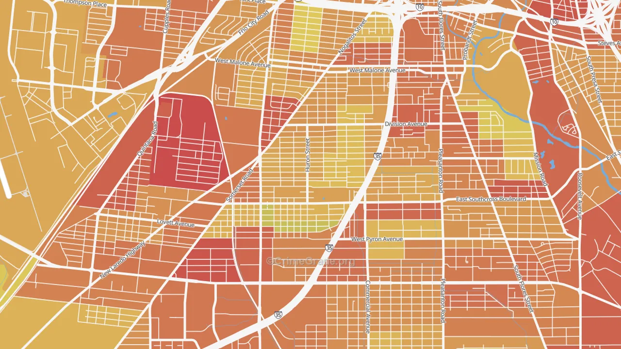Columbia Heights, San Antonio, TX Map of Vehicle Theft Rates
