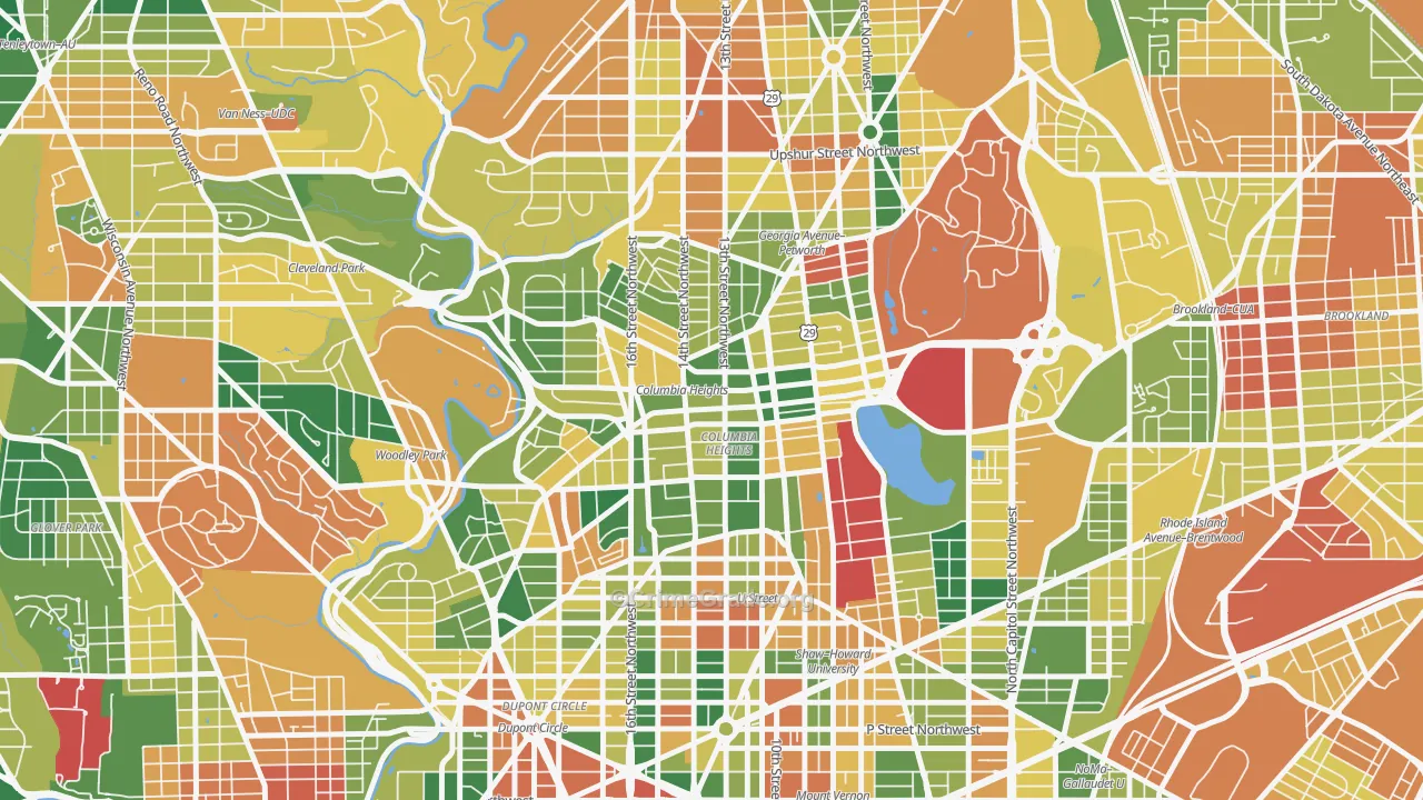 Columbia Heights, Washington, DC Map of Vehicle Theft Rates