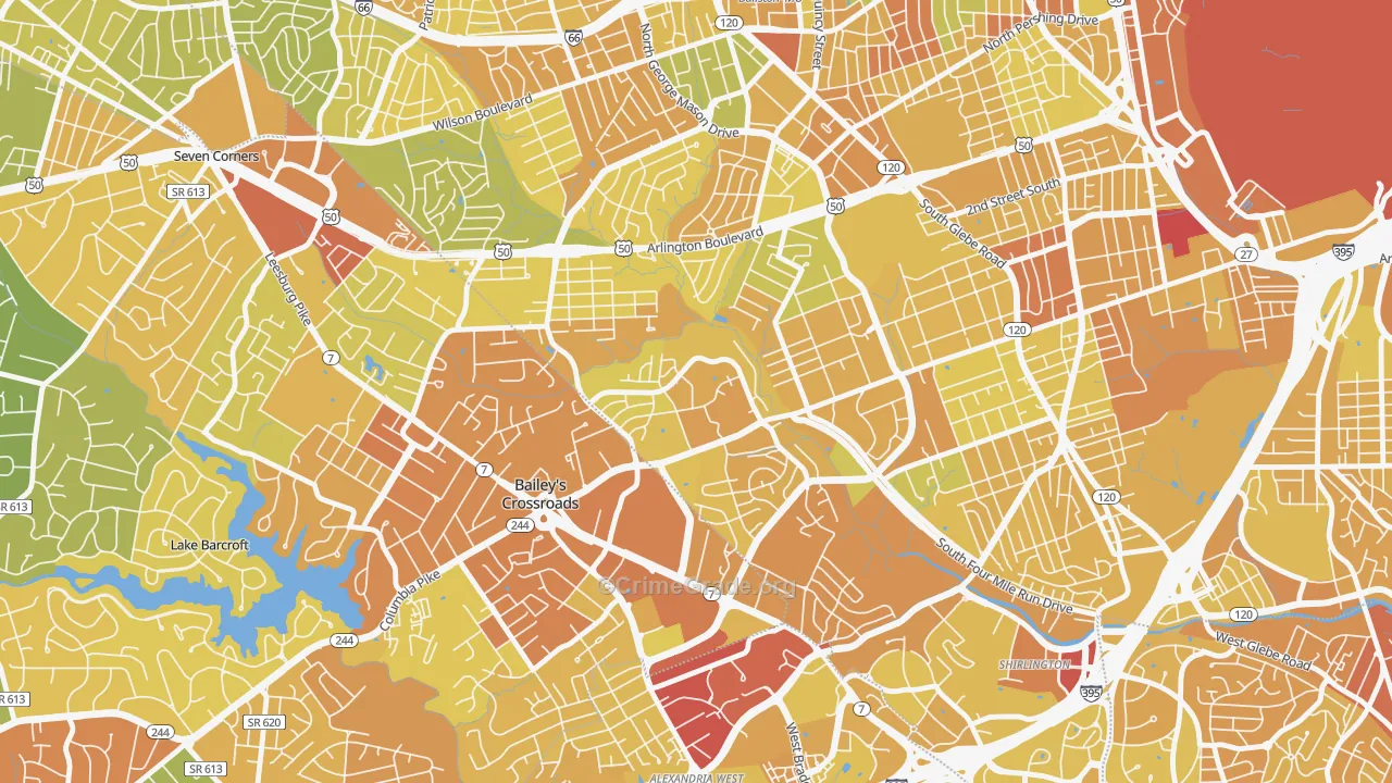 Columbia Heights West, Arlington, VA Map of Vehicle Theft Rates