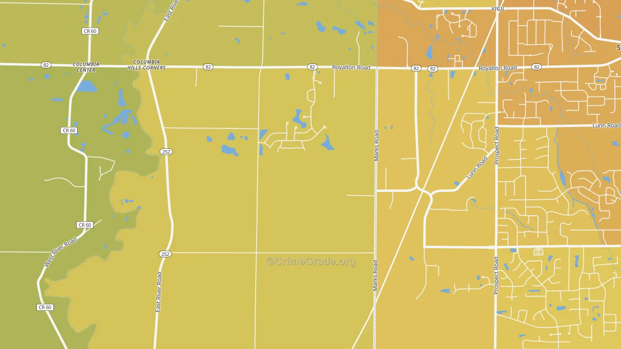 Columbia Hills Corners, OH Map of Vehicle Theft Rates