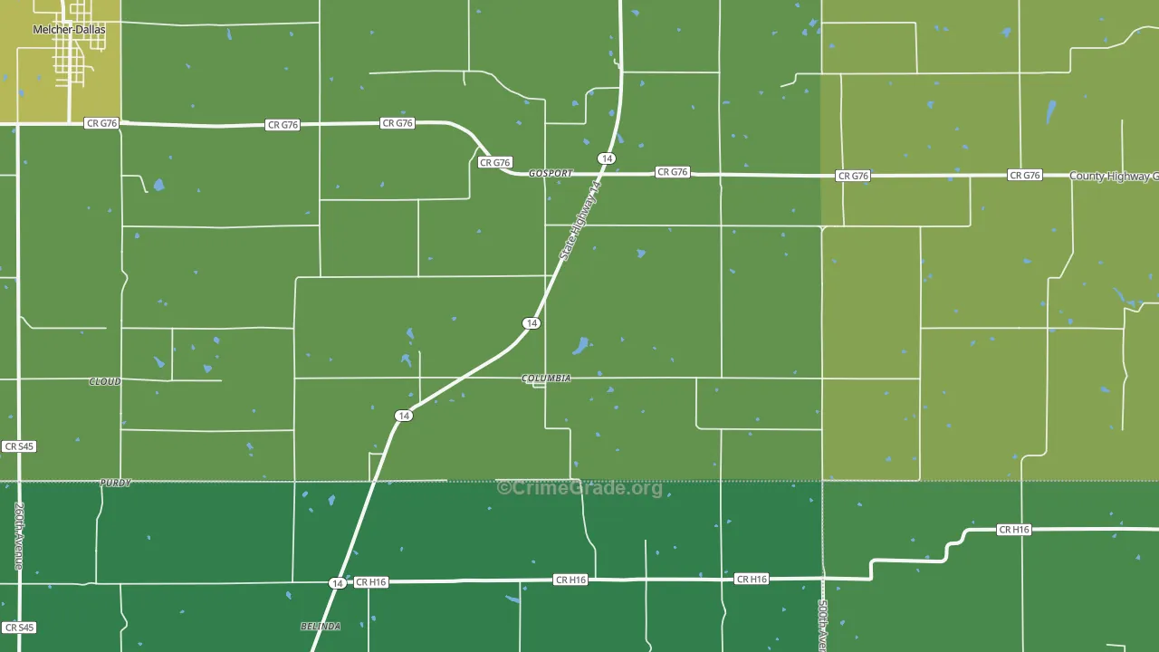 Columbia, IA Map of Vehicle Theft Rates