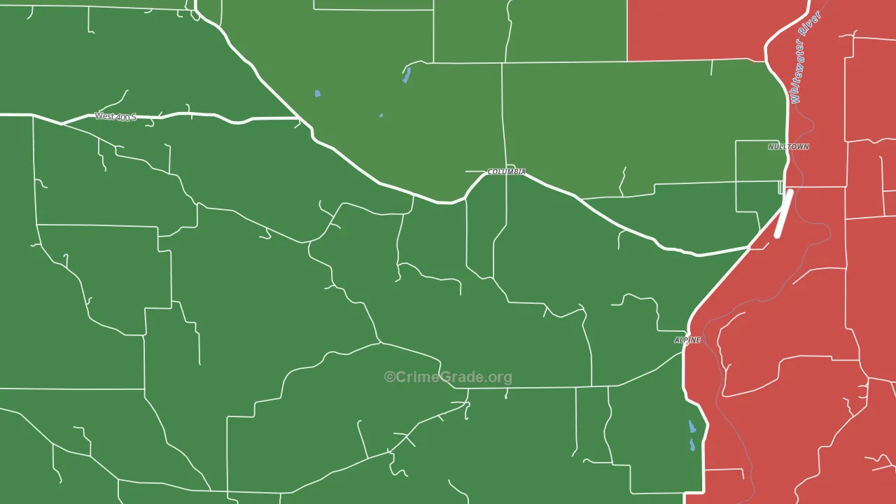 Columbia, IN Map of Vehicle Theft Rates