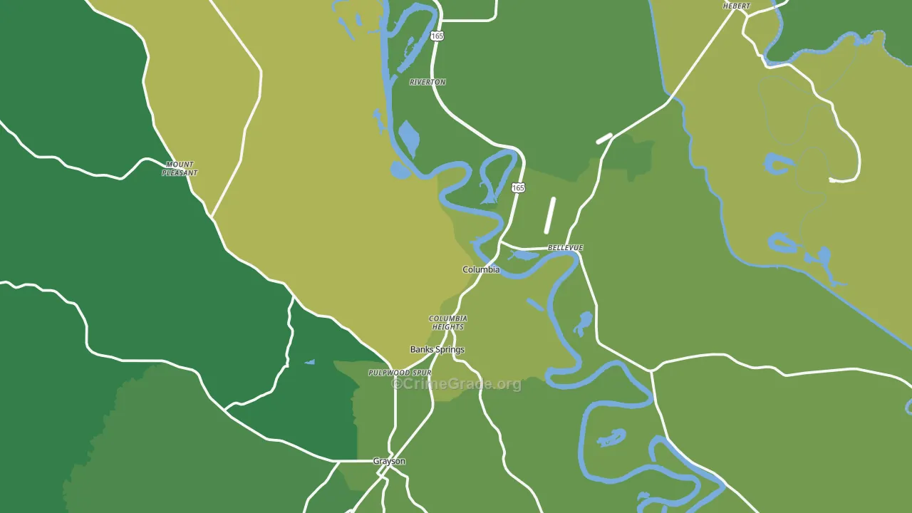 Columbia, LA Map of Vehicle Theft Rates