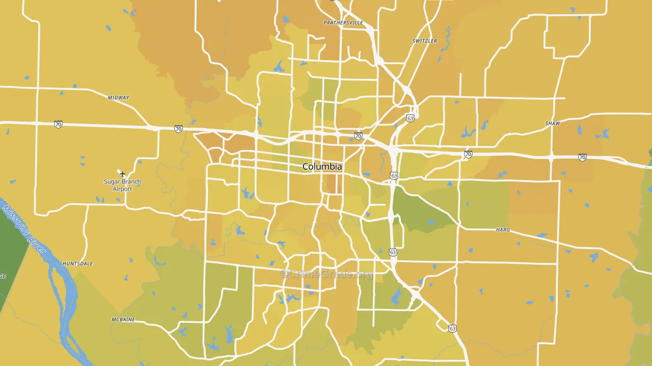 Columbia, MO Map of Vehicle Theft Rates