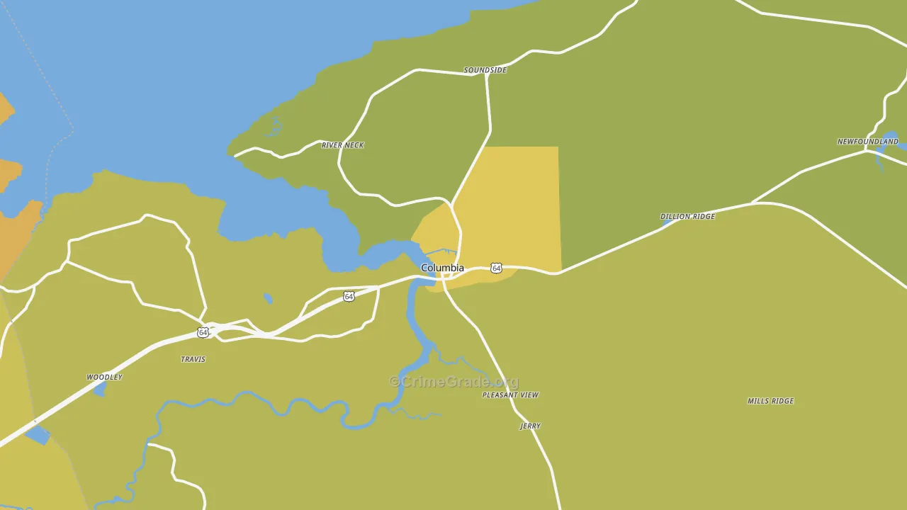 Columbia, NC Map of Vehicle Theft Rates