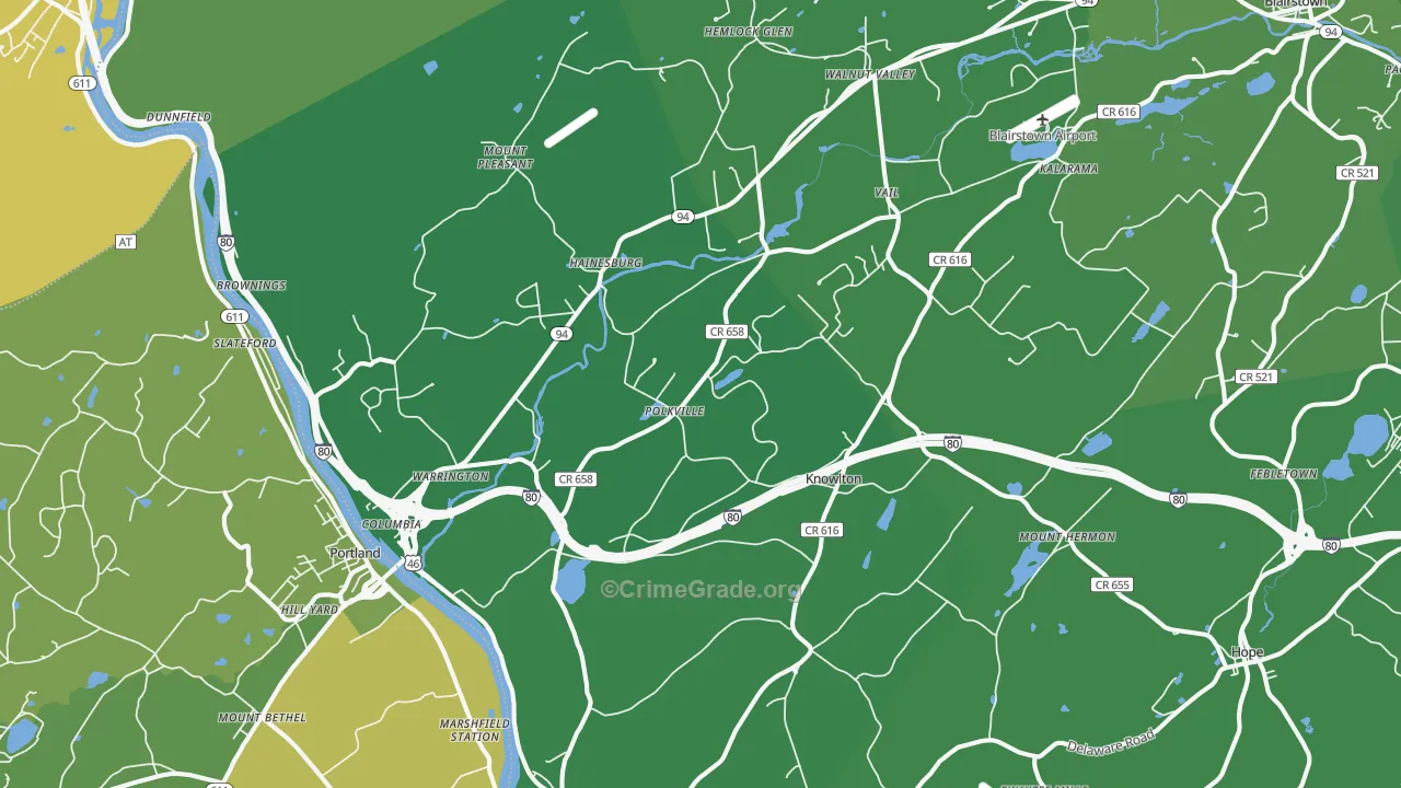 Columbia, NJ Map of Vehicle Theft Rates