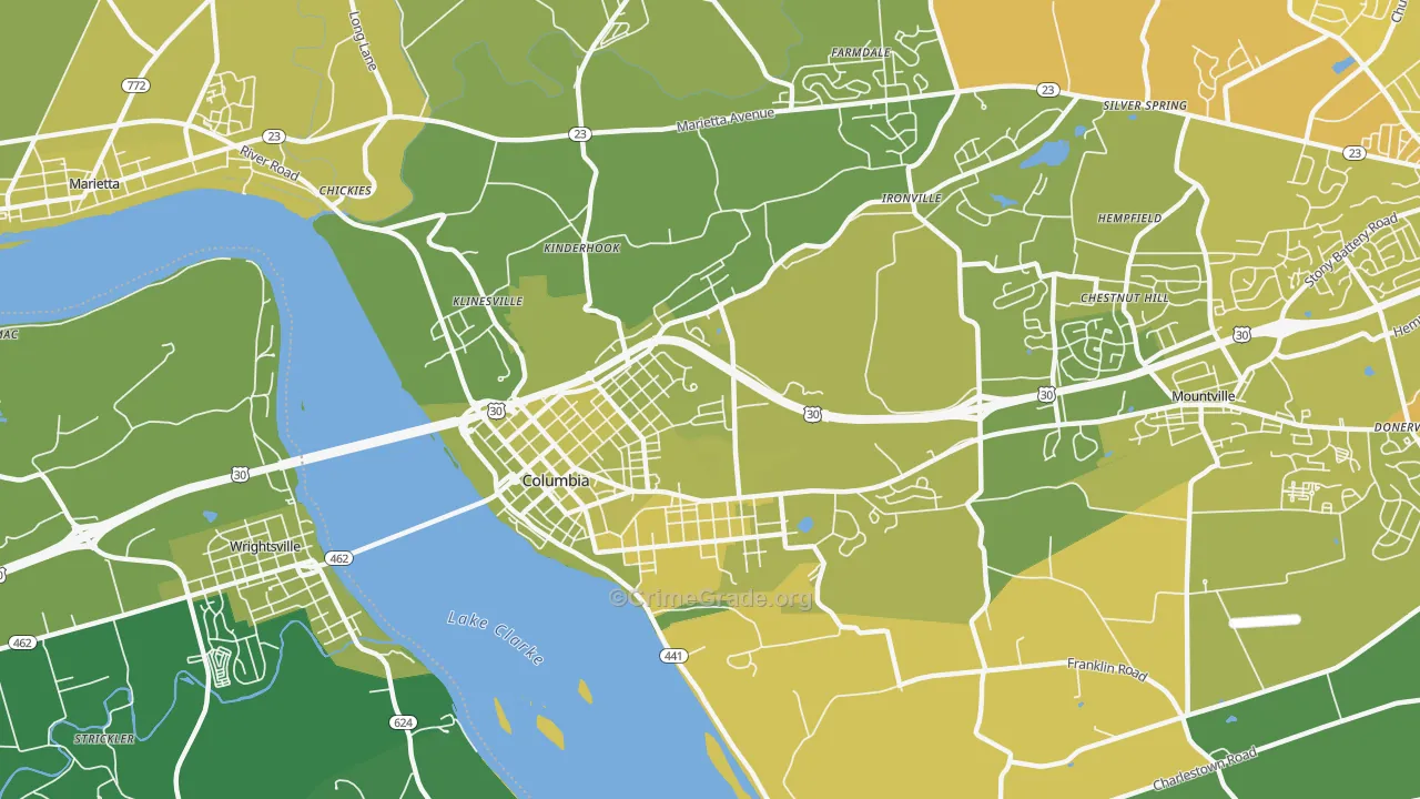 Columbia, PA Map of Vehicle Theft Rates
