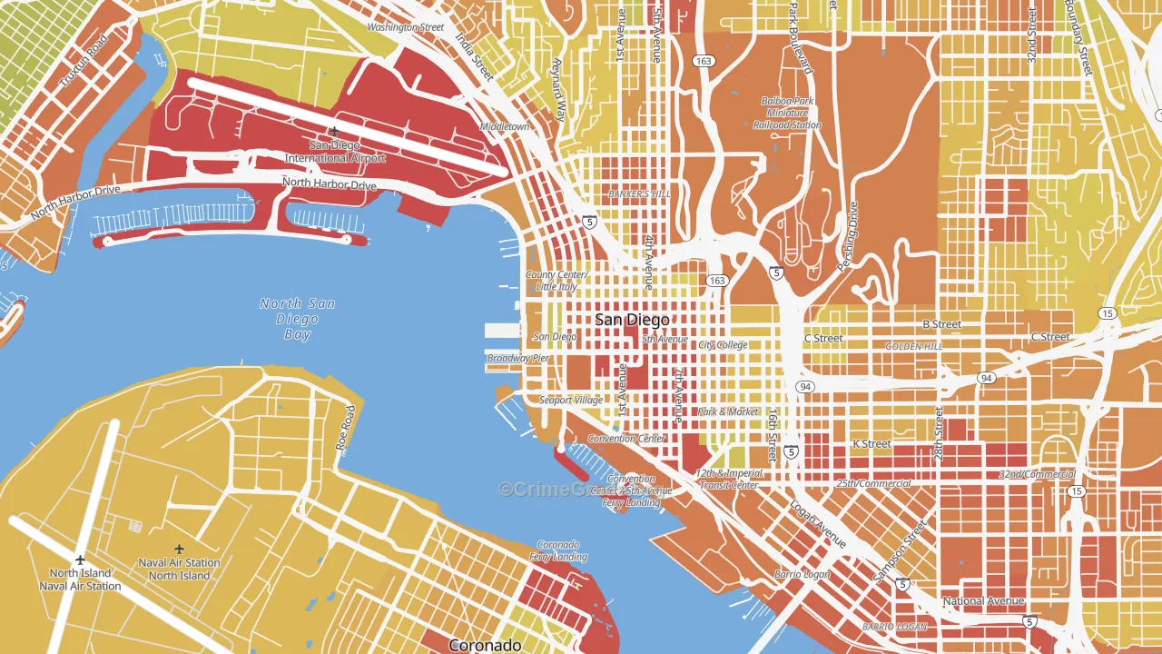 Columbia San Diego, San Diego, CA Map of Vehicle Theft Rates
