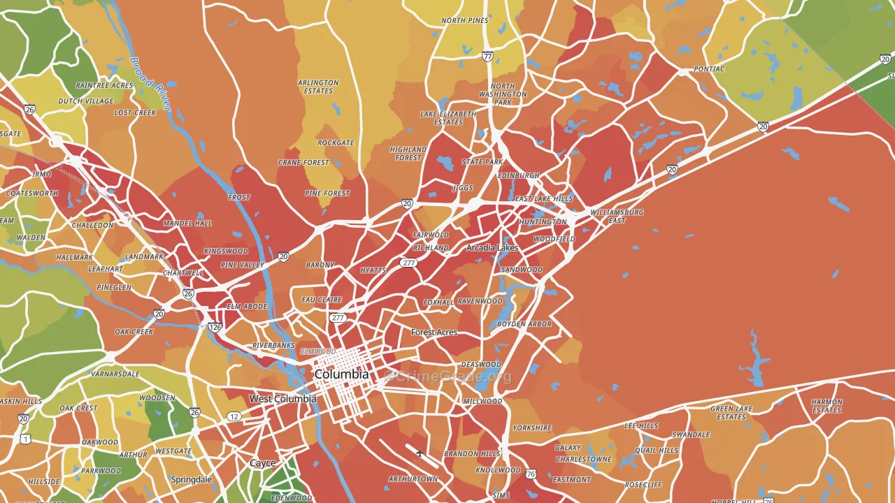 Columbia, SC Map of Vehicle Theft Rates