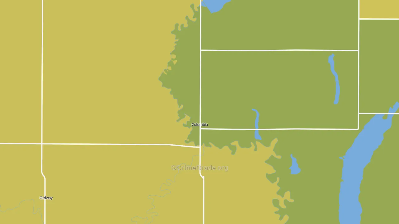 Columbia, SD Map of Vehicle Theft Rates
