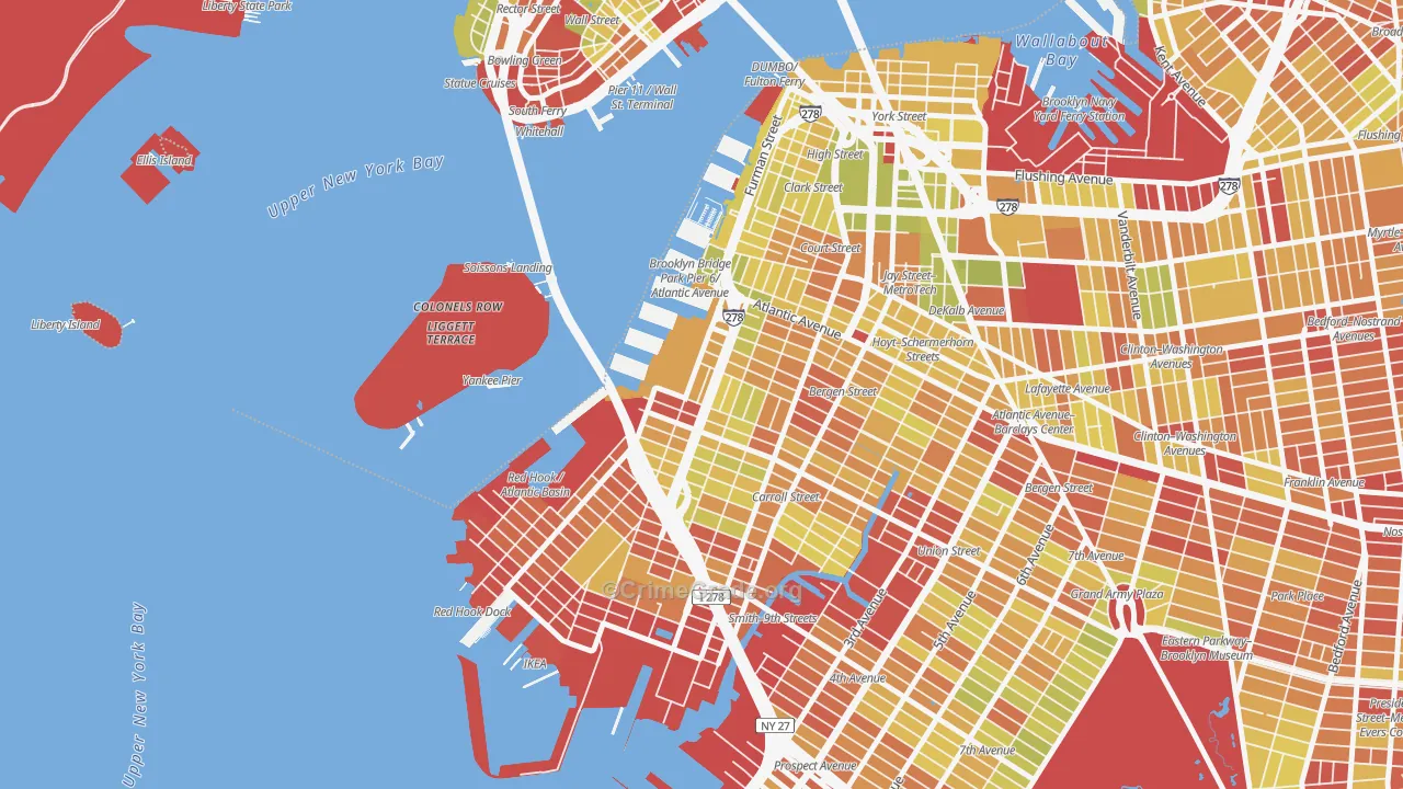 Columbia Street Waterfront District, Brooklyn, NY Map of Vehicle Theft Rates