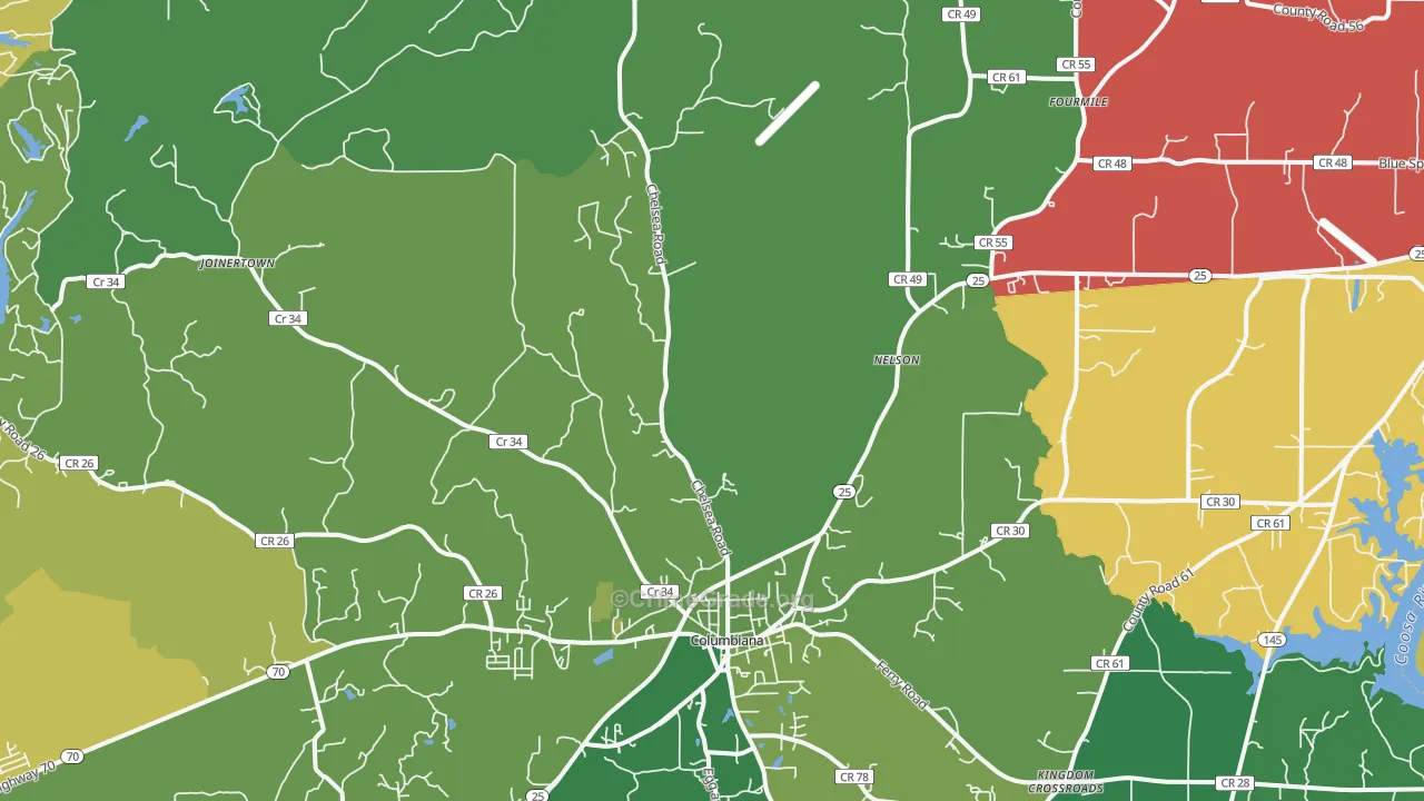 Columbiana, AL Map of Vehicle Theft Rates