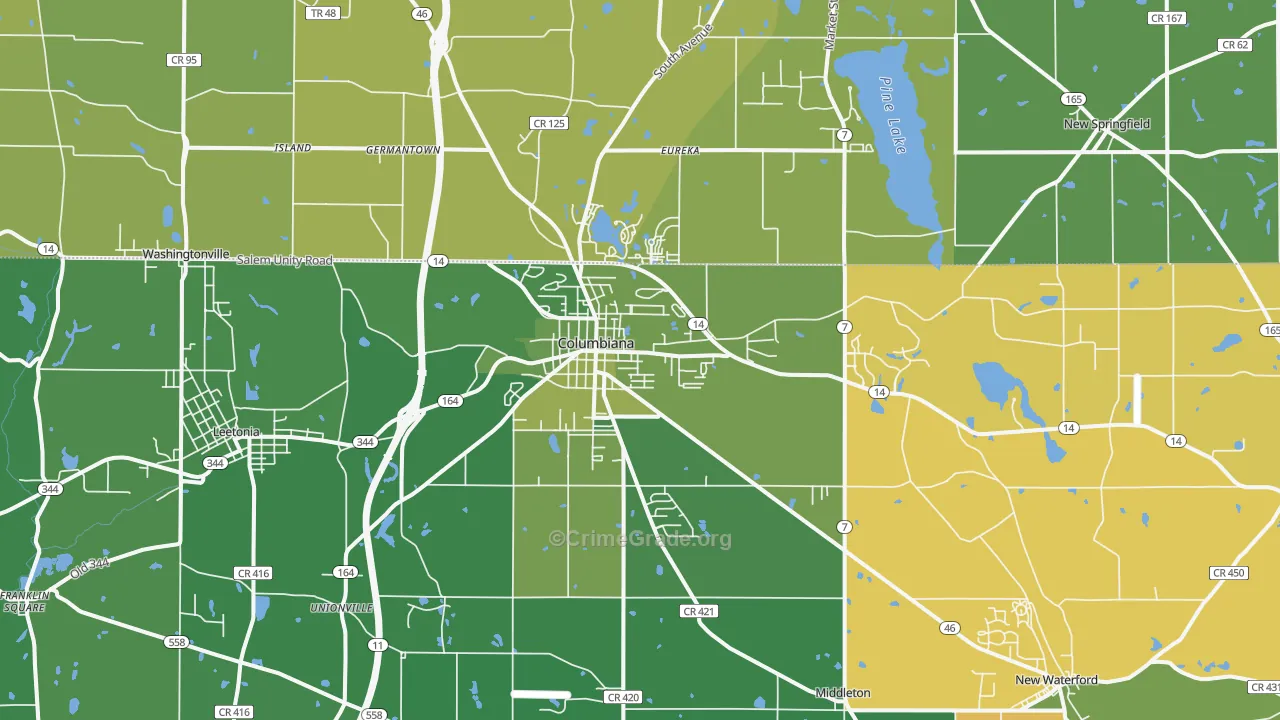 Columbiana, OH Map of Vehicle Theft Rates