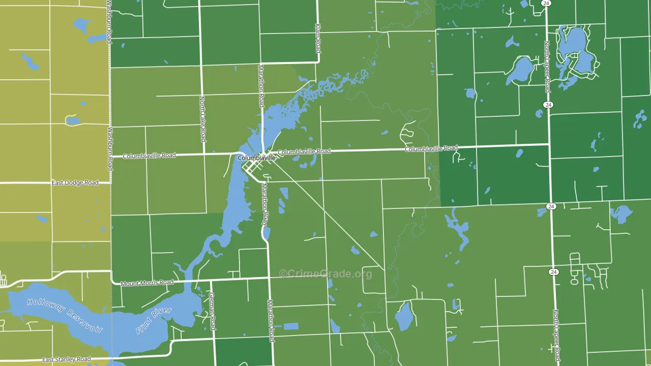 Columbiaville, MI Map of Vehicle Theft Rates