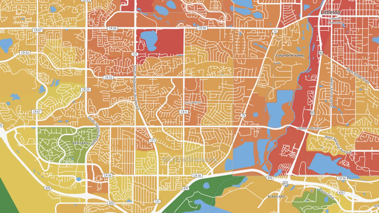 Columbine, CO Map of Vehicle Theft Rates