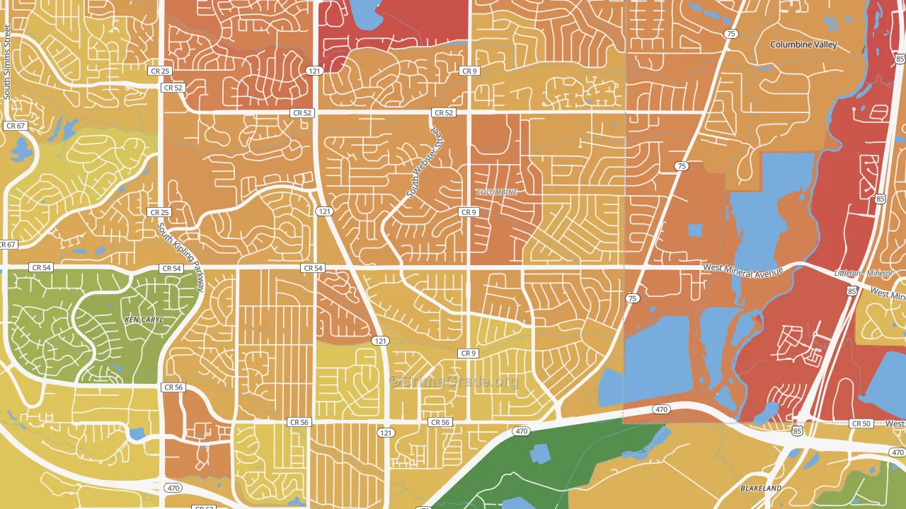 Columbine Knolls South, Columbine, CO Map of Vehicle Theft Rates