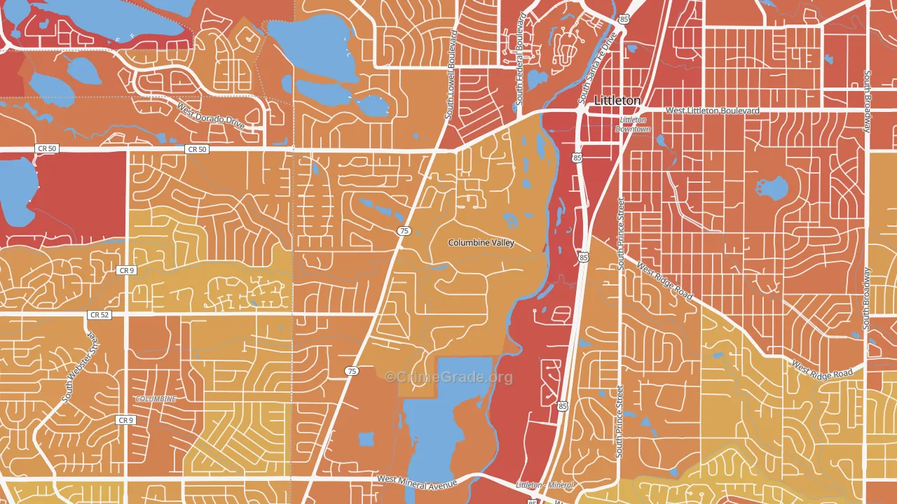 Columbine Valley, CO Map of Vehicle Theft Rates