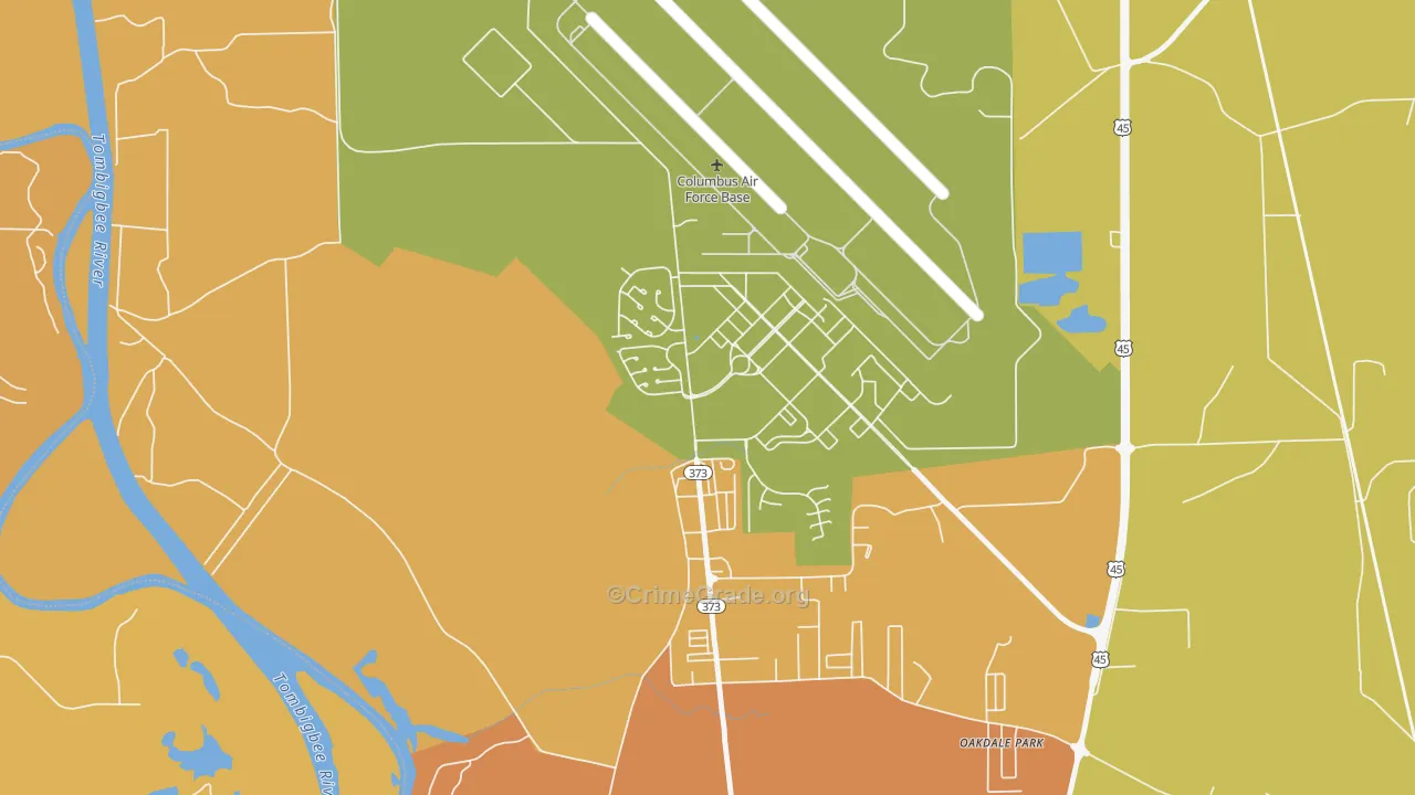 Columbus AFB, MS Map of Vehicle Theft Rates