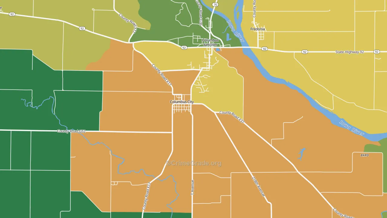 Columbus City, IA Map of Vehicle Theft Rates