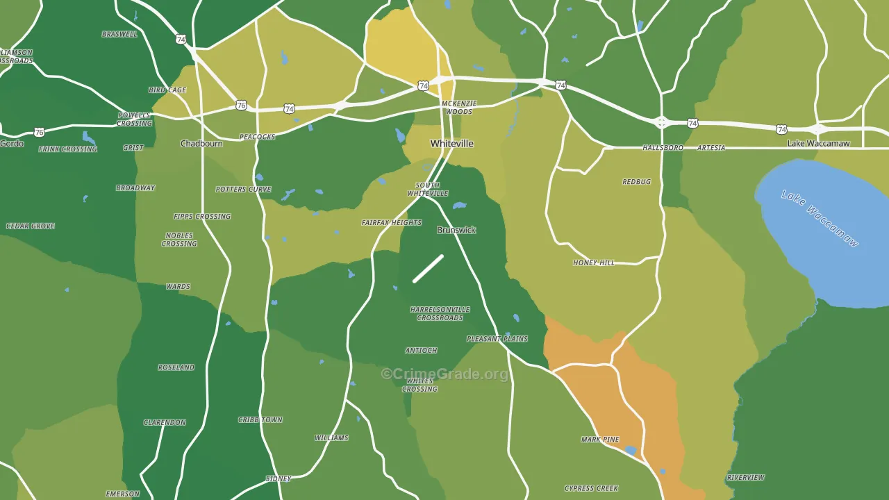 Columbus County, NC Map of Vehicle Theft Rates