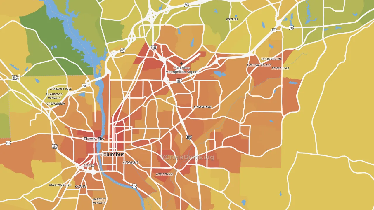 Columbus, GA Map of Vehicle Theft Rates