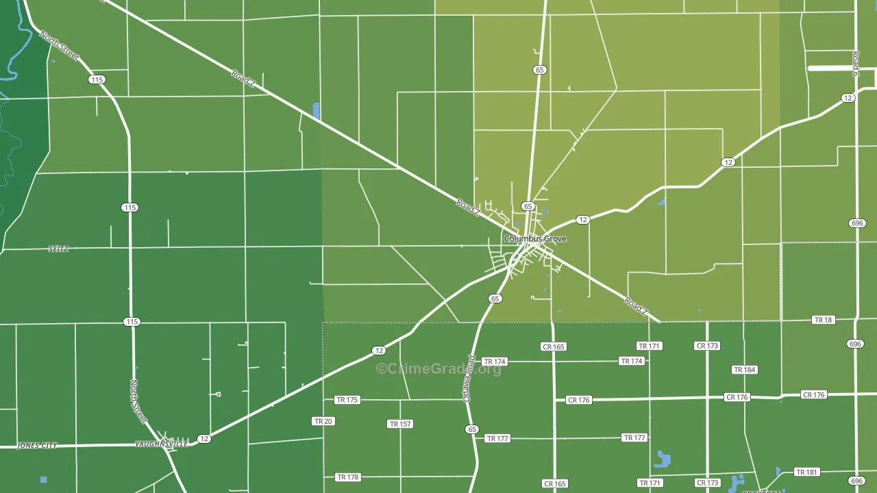 Columbus Grove, OH Map of Vehicle Theft Rates