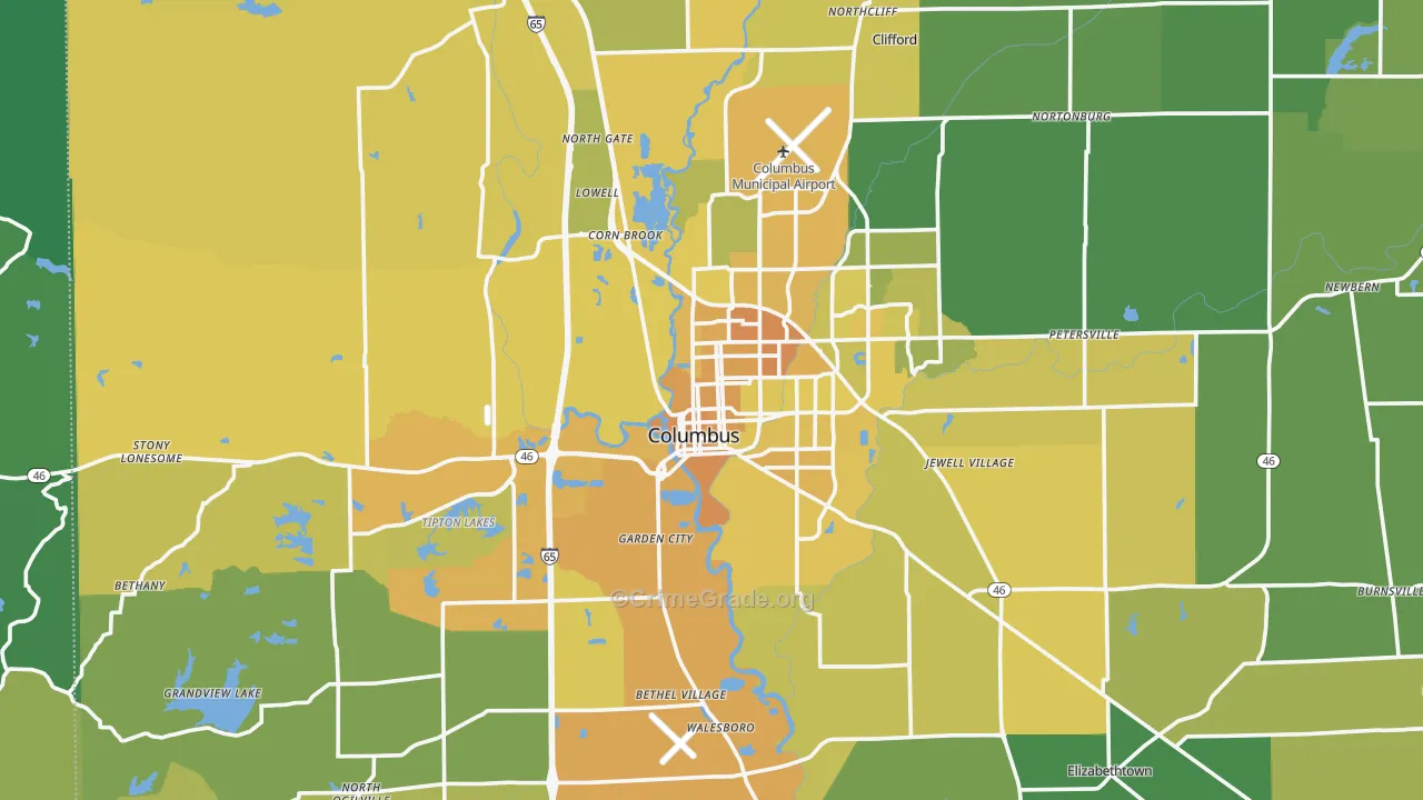 Columbus, IN Map of Vehicle Theft Rates