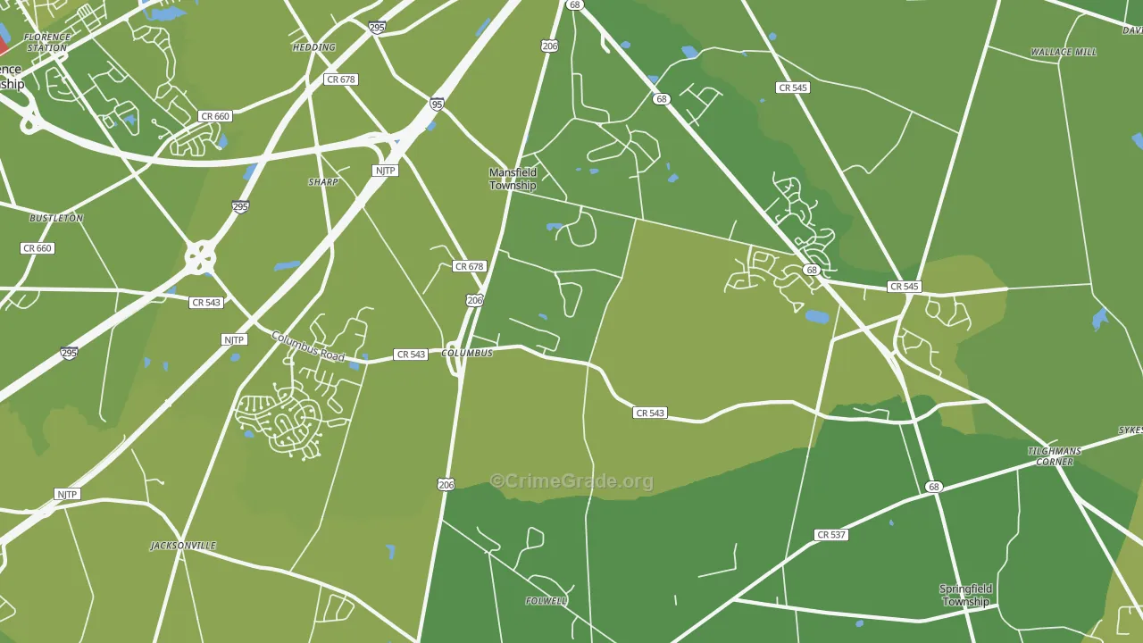 Columbus, NJ Map of Vehicle Theft Rates