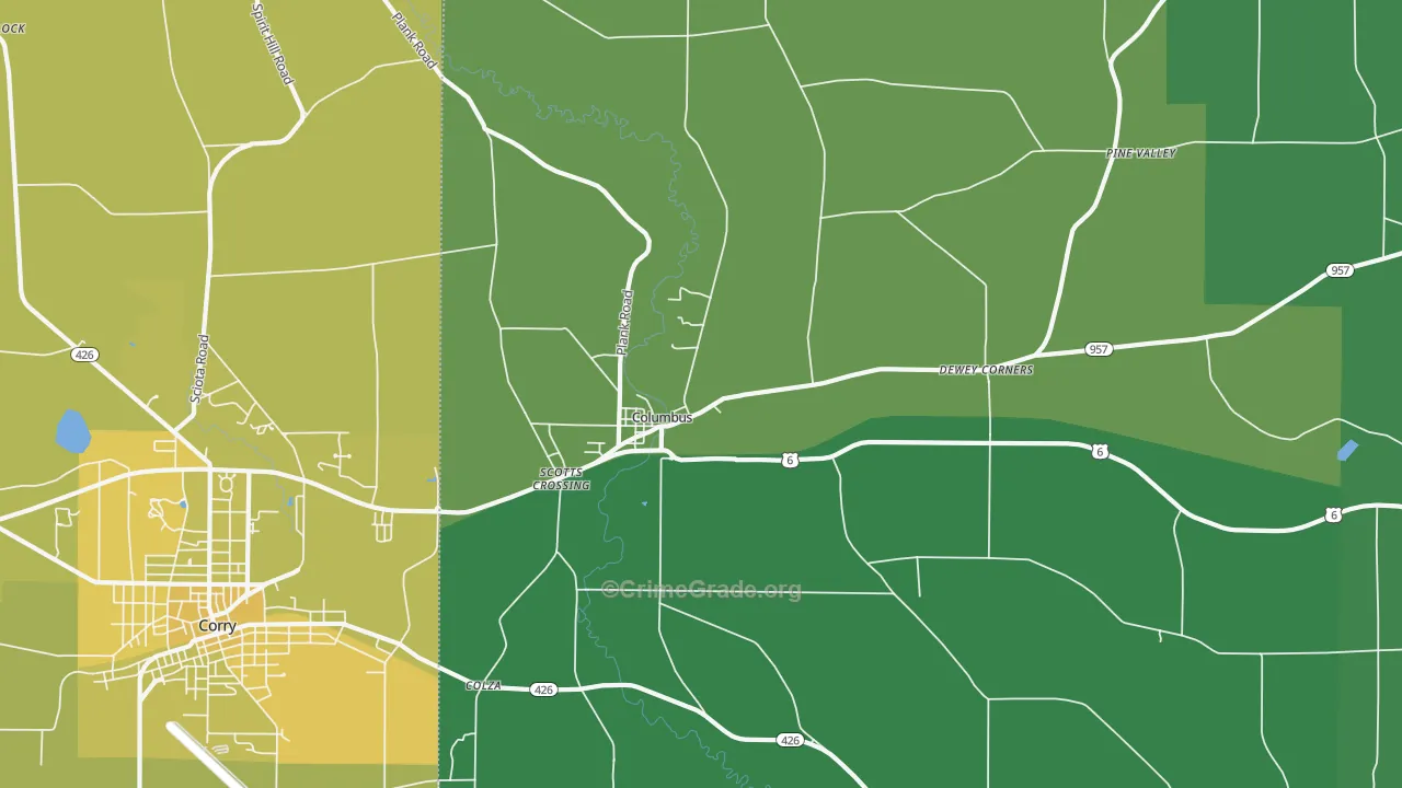 Columbus, PA Map of Vehicle Theft Rates