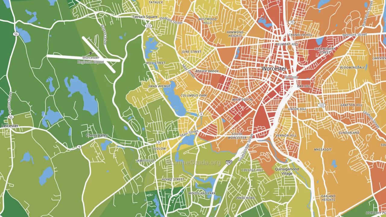 Columbus Park, Worcester, MA Map of Vehicle Theft Rates