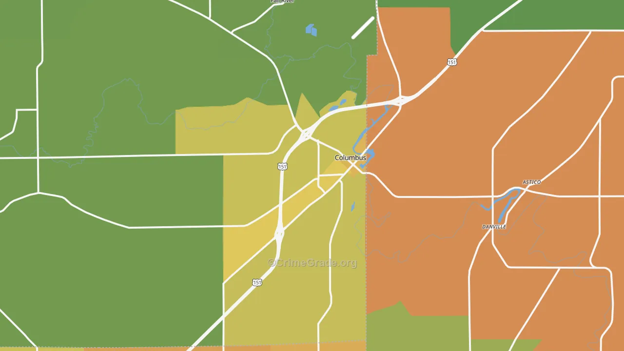Columbus, WI Map of Vehicle Theft Rates