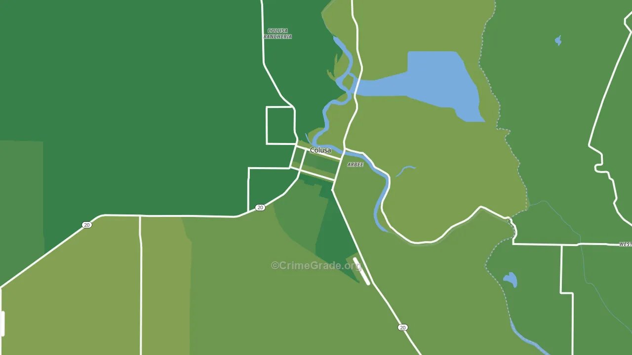 Colusa, CA Map of Vehicle Theft Rates